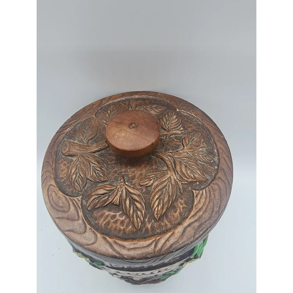 Vintage Treasure Craft Flour Canister Owl Tree Trunk Ceramic Wood Grain USA